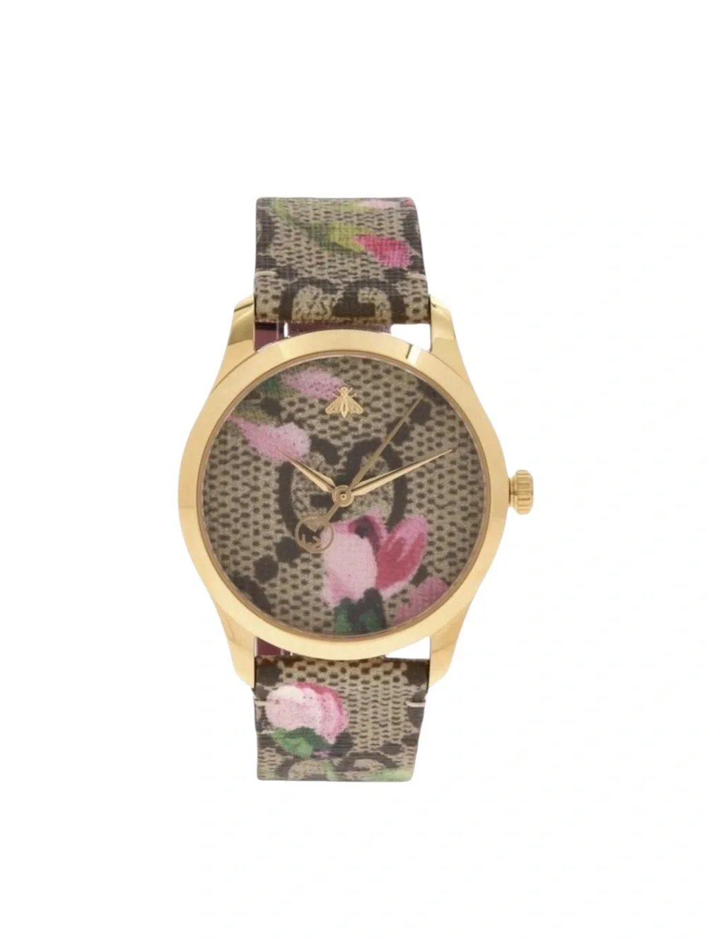 NWT Full Set Gucci G-Timeless YA1264038 Unisex Canvas Floral Gold 38mm⁠